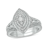 Thumbnail Image 1 of 1/2 CT. T.W. Marquise-Shaped Multi-Diamond Triple Frame Split Shank Bridal Set in Sterling Silver