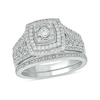 Thumbnail Image 1 of 1/2 CT. T.W. Princess-Shaped Multi-Diamond Double Frame Vintage-Style Bridal Set in Sterling Silver