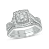 Thumbnail Image 1 of 1/2 CT. T.W. Princess-Shaped Multi-Diamond Frame Vintage-Style Bridal Set in Sterling Silver