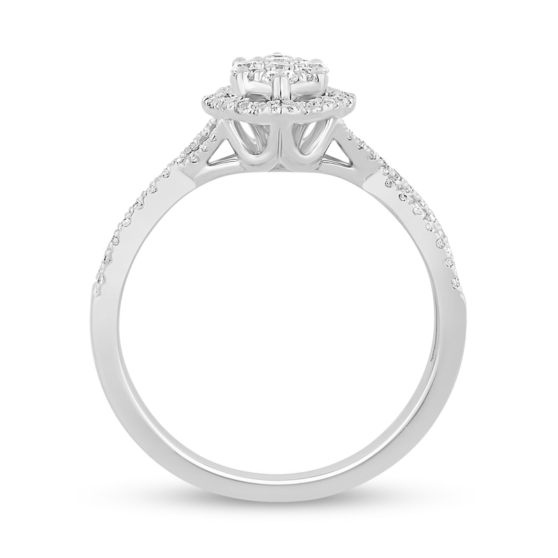 Main Image 3 of 1/2 CT. T.W. Marquise-Shaped Multi-Diamond Frame Twist Shank Engagement Ring in 14K White Gold (I/I2)