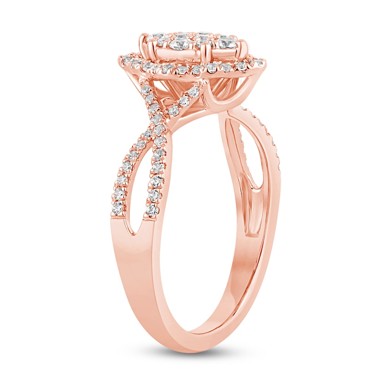 Main Image 2 of 1/2 CT. T.W. Marquise-Shaped Multi-Diamond Frame Twist Shank Engagement Ring in 14K Rose Gold (I/I2)