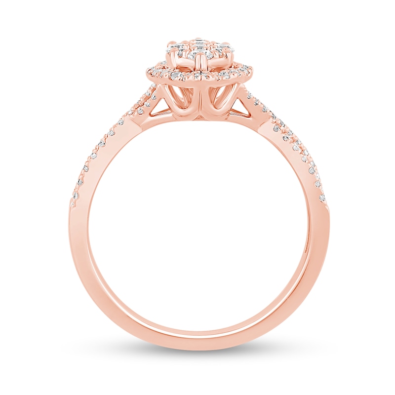 Main Image 3 of 1/2 CT. T.W. Marquise-Shaped Multi-Diamond Frame Twist Shank Engagement Ring in 14K Rose Gold (I/I2)