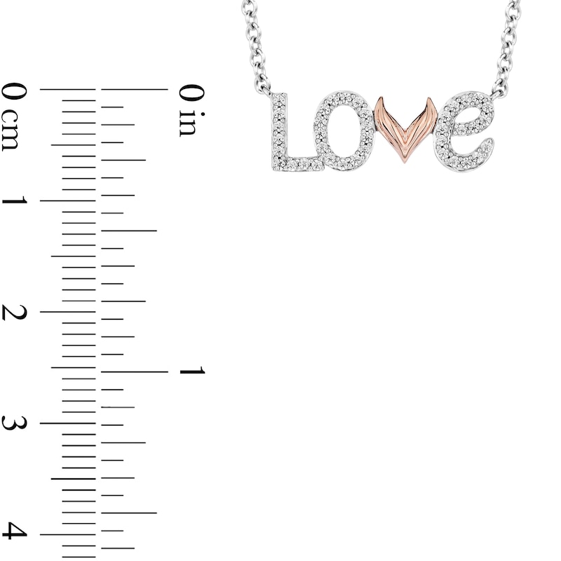 Main Image 3 of Enchanted Disney Ariel 1/6 CT. T.W. Diamond and Mermaid Tail &quot;LOVE&quot; Necklace in Sterling Silver and 10K Rose Gold