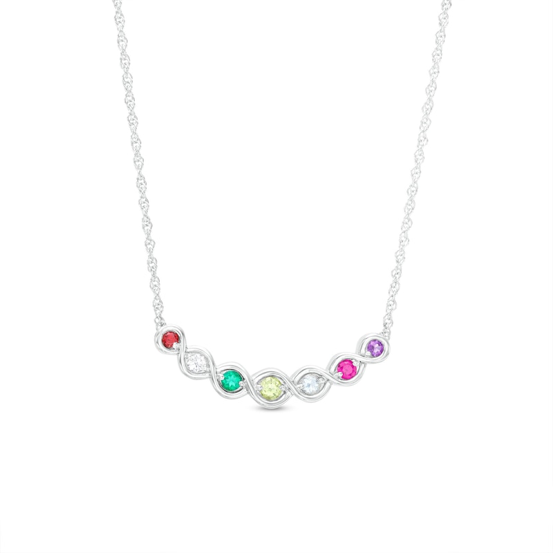 Main Image 1 of Mother's Simulated Gemstone Graduated Twisted Ribbon Wrapped Necklace in Sterling Silver (7 Stones)