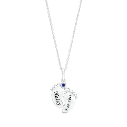 Mother's Simulated Gemstone Engravable Baby Feet Pendant in Sterling Silver (1 Stone and 2 Lines)