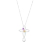 Thumbnail Image 1 of Mother's Simulated Gemstone Slant Gothic-Style Loop Cross Pendant in Sterling Silver (4 Stones)