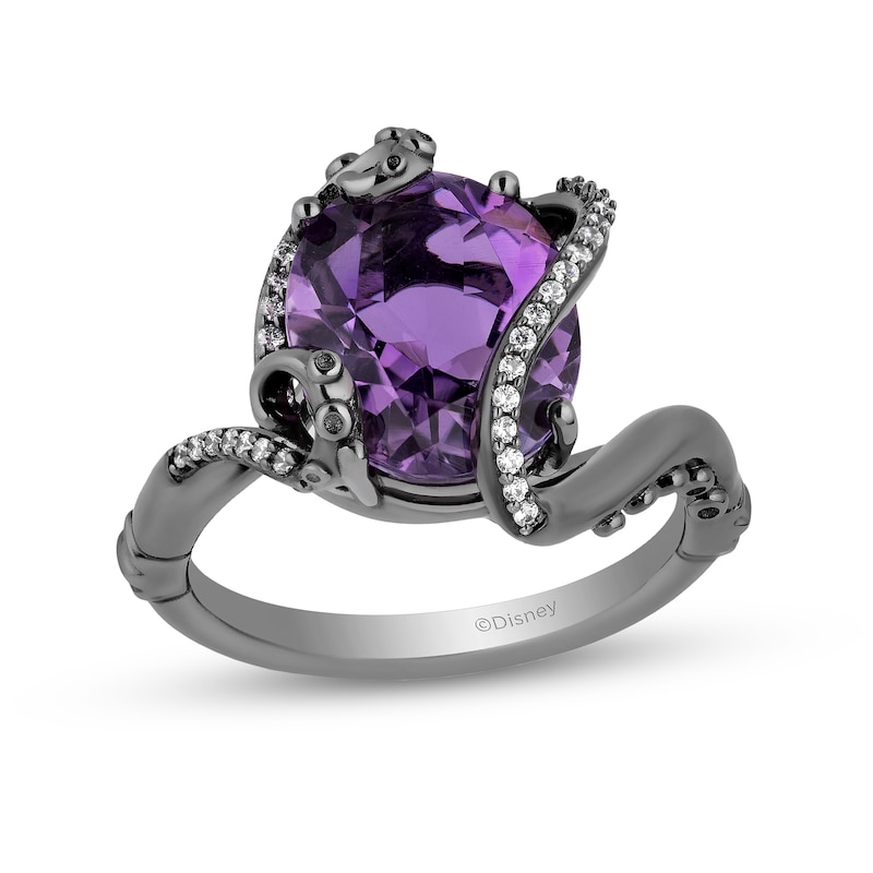 Main Image 1 of Enchanted Disney Villains Ursula Oval Amethyst and 1/10 CT. T.W. Diamond Ring in Sterling Silver with Black Rhodium