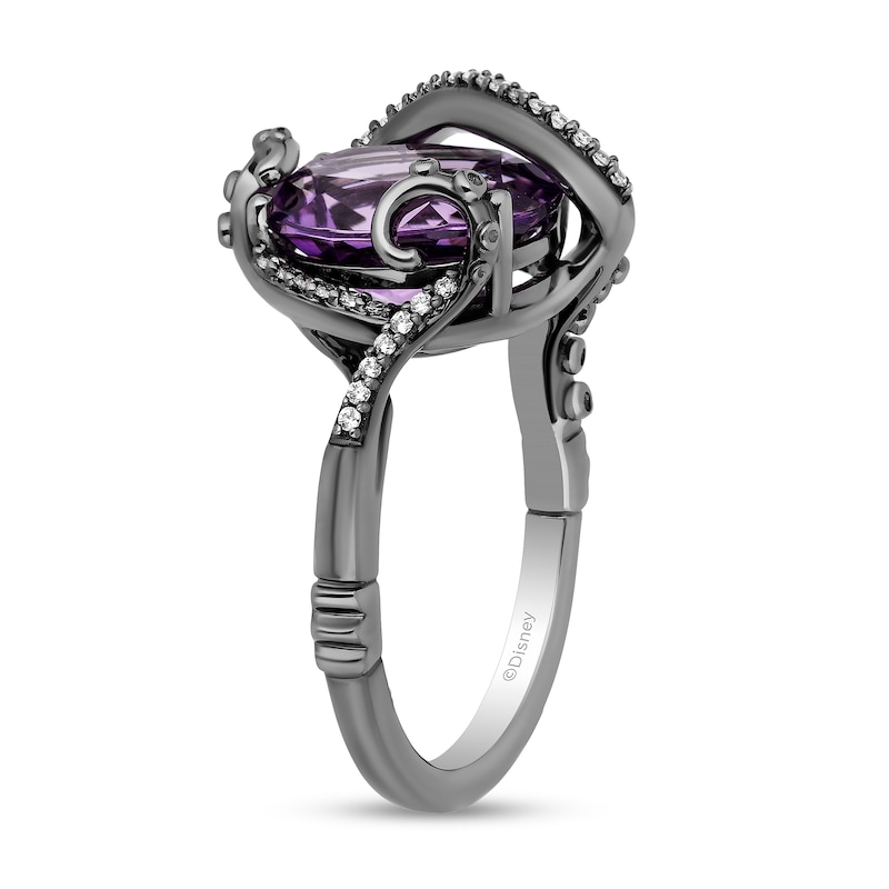 Main Image 2 of Enchanted Disney Villains Ursula Oval Amethyst and 1/10 CT. T.W. Diamond Ring in Sterling Silver with Black Rhodium