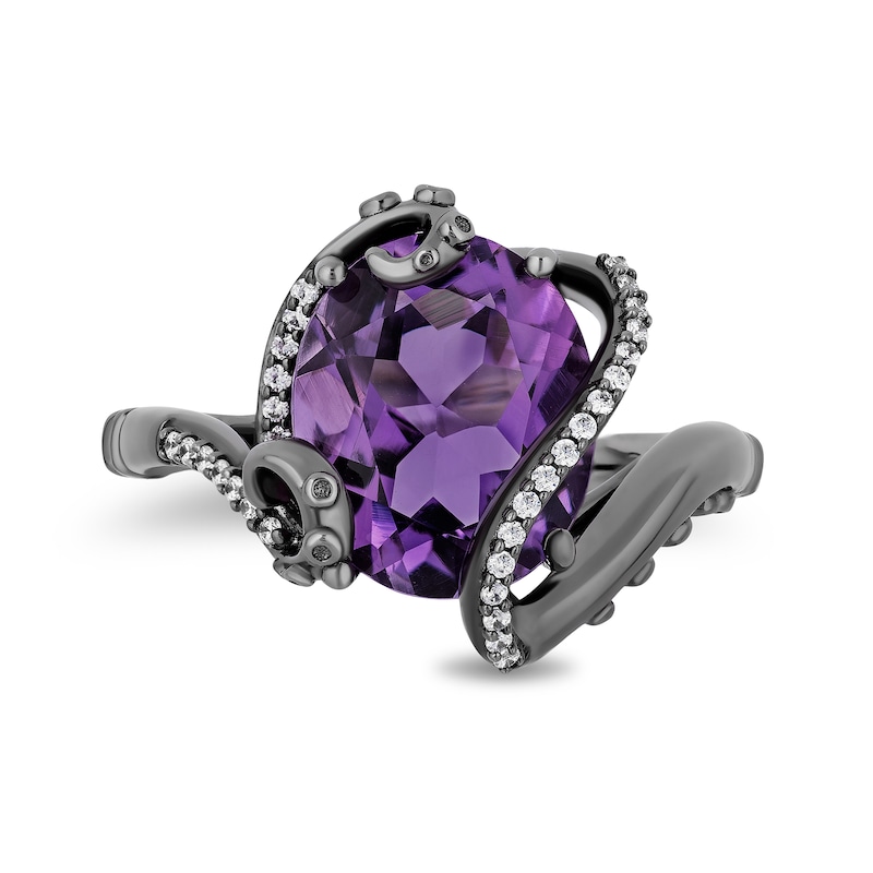 Main Image 4 of Enchanted Disney Villains Ursula Oval Amethyst and 1/10 CT. T.W. Diamond Ring in Sterling Silver with Black Rhodium