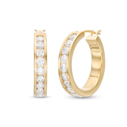 1 CT. T.W. Certified Lab-Created Diamond Ten Stone Hoop Earrings in 14K Gold (F/SI2)