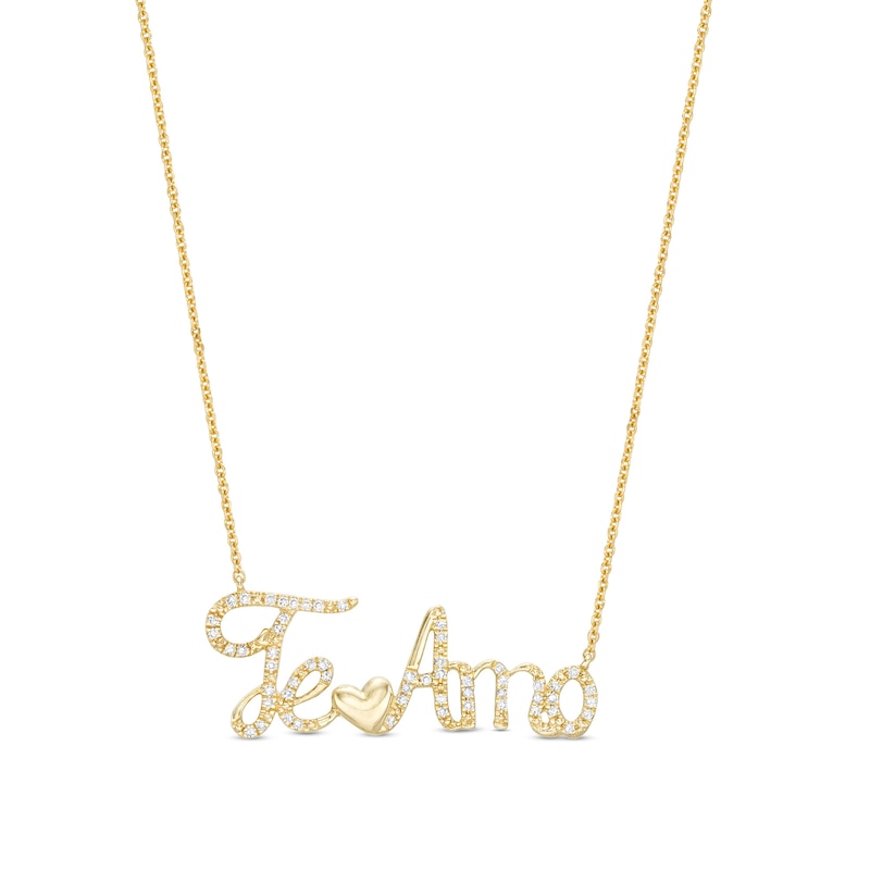 Main Image 1 of Love Talks 1/6 CT. T.W. Diamond &quot;Te Amo&quot; Cursive Script with Heart Necklace in 10K Gold