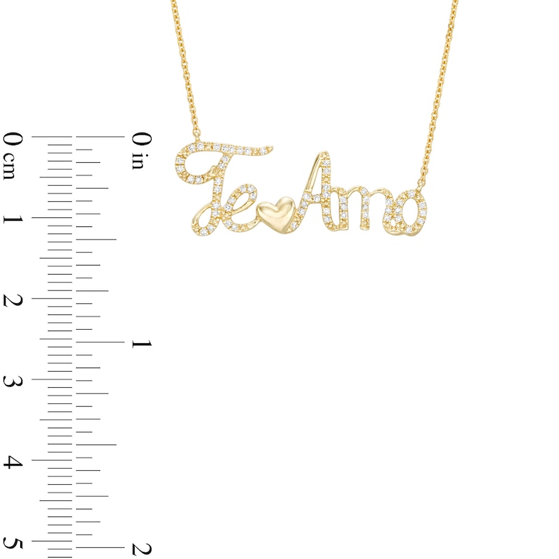 Main Image 3 of Love Talks 1/6 CT. T.W. Diamond &quot;Te Amo&quot; Cursive Script with Heart Necklace in 10K Gold