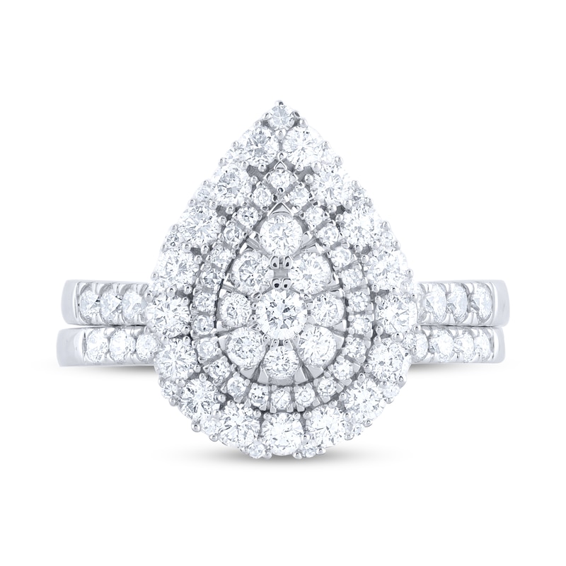 Main Image 4 of 1-1/4 CT. T.W. Pear-Shaped Multi-Diamond Double Frame Bridal Set in 14K White Gold