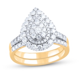 1-1/4 CT. T.W. Pear-Shaped Multi-Diamond Double Frame Bridal Set in 14K Gold