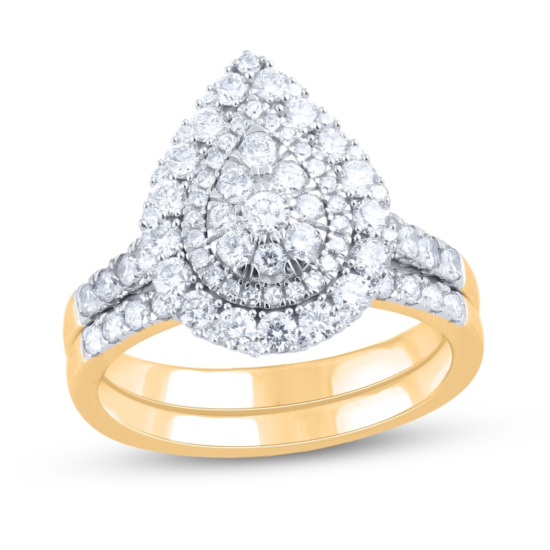 Main Image 1 of 1-1/4 CT. T.W. Pear-Shaped Multi-Diamond Double Frame Bridal Set in 14K Gold