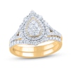 Thumbnail Image 1 of 1 CT. T.W. Pear-Shaped Multi-Diamond Double Frame Split Shank Ornate Bridal Set in 14K Gold