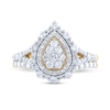 Thumbnail Image 4 of 1 CT. T.W. Pear-Shaped Multi-Diamond Double Frame Split Shank Ornate Bridal Set in 14K Gold