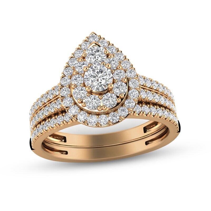 Main Image 1 of 1 CT. T.W. Diamond Double Pear-Shaped Frame Multi-Row Bridal Set in 14K Rose Gold