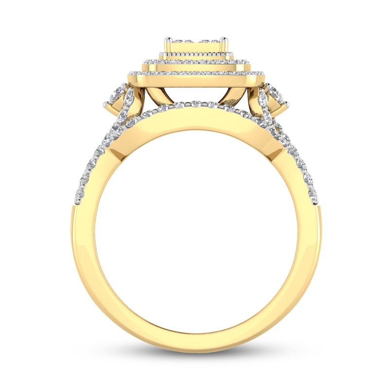 Main Image 3 of 1 CT. T.W. Princess-Cut Quad Diamond Double Cushion Frame Multi-Row Twist Shank Bridal Set in 14K Gold