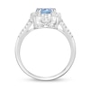 Thumbnail Image 3 of 7.0mm Aquamarine and 1/4 CT. T.W. Baguette and Round Diamond Alternating Cushion Frame Ring in 10K White Gold