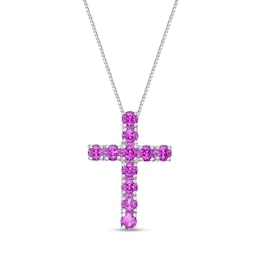 3.5mm Pink Lab-Created Sapphire Cross Pendant in Sterling Silver