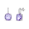 Thumbnail Image 1 of 10.0mm Checkerboard Cushion-Shaped Amethyst and White Topaz Drop Earrings in Sterling Silver