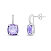 Thumbnail Image 2 of 10.0mm Checkerboard Cushion-Shaped Amethyst and White Topaz Drop Earrings in Sterling Silver