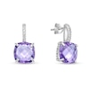 Thumbnail Image 3 of 10.0mm Checkerboard Cushion-Shaped Amethyst and White Topaz Drop Earrings in Sterling Silver