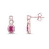 Thumbnail Image 2 of Oval Ruby and 1/4 CT. T.W. Diamond Loop Frame Doorknocker Drop Earrings in 10K Rose Gold