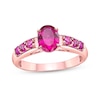 Thumbnail Image 1 of Oval Lab-Created Ruby Seven Stone Ring in Sterling Silver with 18K Rose Gold Plate