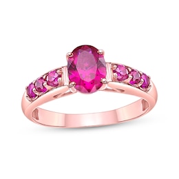 Oval Lab-Created Ruby Seven Stone Ring in Sterling Silver with 18K Rose Gold Plate