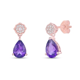 Pear-Shaped Amethyst and White Topaz Quatrefoil Drop Earrings in Sterling Silver with 18K Rose Gold Plate