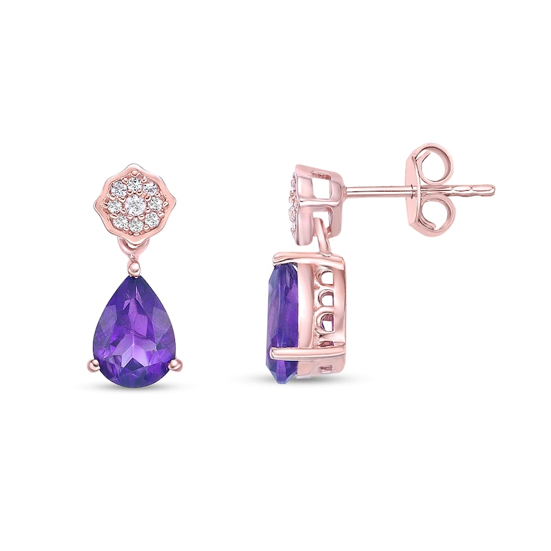 Main Image 2 of Pear-Shaped Amethyst and White Topaz Quatrefoil Drop Earrings in Sterling Silver with 18K Rose Gold Plate