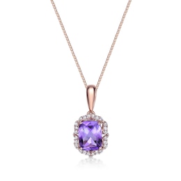 Cushion-Cut Amethyst and White Topaz Quatrefoil Frame Pendant in Sterling Silver with 18K Rose Gold Plate