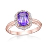 Thumbnail Image 1 of Cushion-Cut Amethyst and White Topaz Quatrefoil Frame Ring in Sterling Silver with 18K Rose Gold Plate