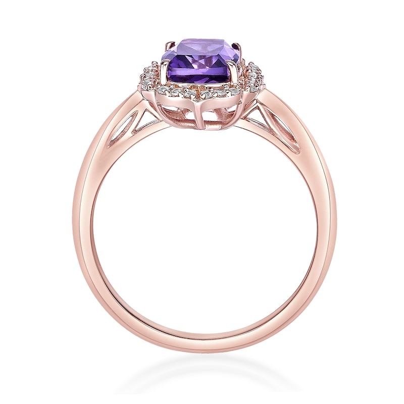 Main Image 3 of Cushion-Cut Amethyst and White Topaz Quatrefoil Frame Ring in Sterling Silver with 18K Rose Gold Plate