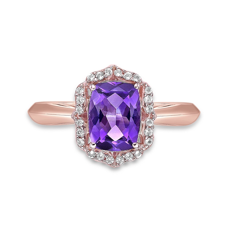 Main Image 4 of Cushion-Cut Amethyst and White Topaz Quatrefoil Frame Ring in Sterling Silver with 18K Rose Gold Plate