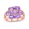 Thumbnail Image 1 of Sideways Oval Amethyst Seven Stone Triple Row Split Shank Flower Ring in Sterling Silver with 18K Rose Gold Plate