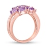 Thumbnail Image 2 of Sideways Oval Amethyst Seven Stone Triple Row Split Shank Flower Ring in Sterling Silver with 18K Rose Gold Plate