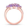 Thumbnail Image 3 of Sideways Oval Amethyst Seven Stone Triple Row Split Shank Flower Ring in Sterling Silver with 18K Rose Gold Plate