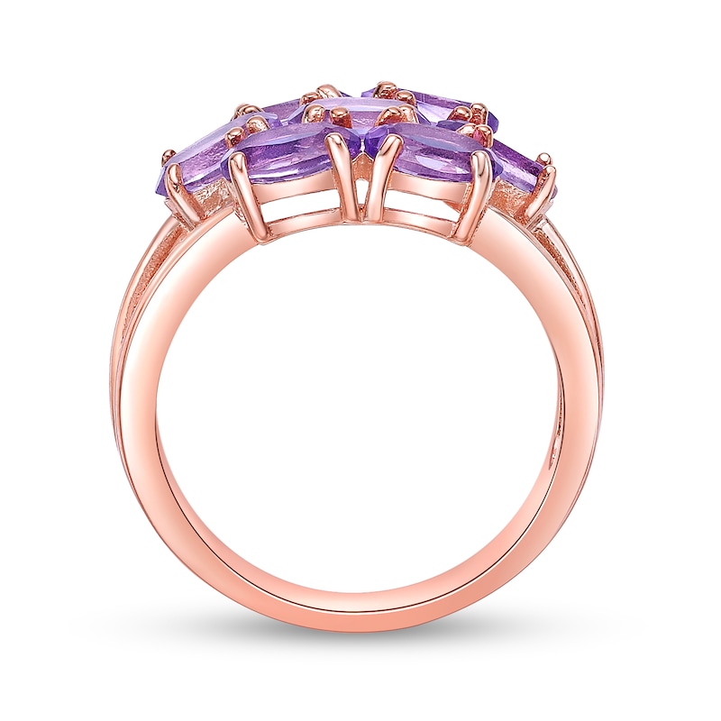 Main Image 3 of Sideways Oval Amethyst Seven Stone Triple Row Split Shank Flower Ring in Sterling Silver with 18K Rose Gold Plate