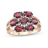 Thumbnail Image 1 of Sideways Oval Garnet Seven Stone Triple Row Split Shank Flower Ring in Sterling Silver with 18K Gold Plate