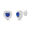 Thumbnail Image 1 of 5.0mm Heart-Shaped Blue and White Lab-Created Sapphire Double Frame Stud Earrings in Sterling Silver