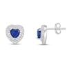 Thumbnail Image 2 of 5.0mm Heart-Shaped Blue and White Lab-Created Sapphire Double Frame Stud Earrings in Sterling Silver