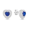 Thumbnail Image 3 of 5.0mm Heart-Shaped Blue and White Lab-Created Sapphire Double Frame Stud Earrings in Sterling Silver