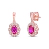 Thumbnail Image 0 of Oval Ruby and 1/10 CT. T.W. Diamond Scallop Frame Vintage-Style Flower Drop Earrings in 10K Rose Gold