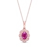 Thumbnail Image 1 of Oval Ruby and 1/15 CT. T.W. Diamond Scallop Frame Vintage-Style Flower Drop Pendant in 10K Rose Gold