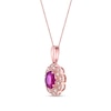 Thumbnail Image 2 of Oval Ruby and 1/15 CT. T.W. Diamond Scallop Frame Vintage-Style Flower Drop Pendant in 10K Rose Gold