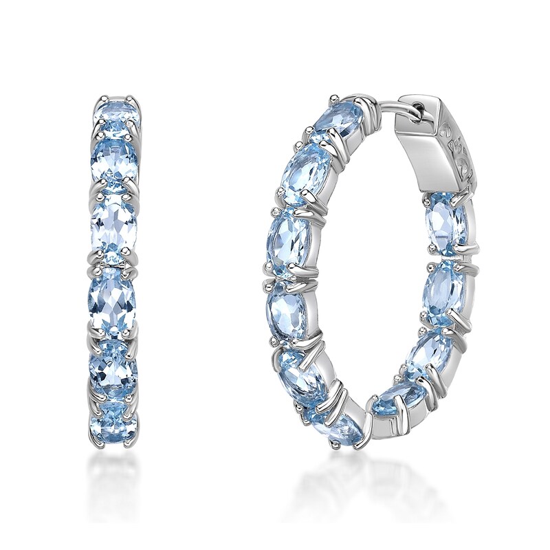 Main Image 1 of Oval Blue Topaz Inside-Out Hoop Earrings in Sterling Silver