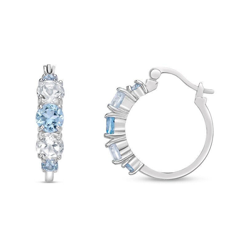 Main Image 2 of Sky Blue and White Topaz Alternating Graduated Five Stone Huggie Hoop Earrings in Sterling Silver